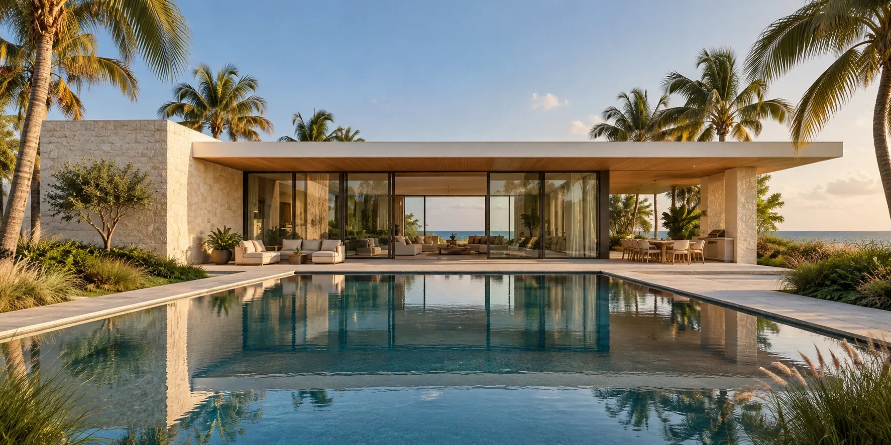 AI-generated coastal modern home and pool