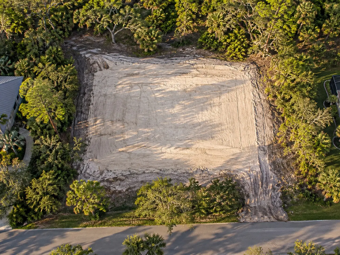 AI-generated aerial view of a graded Florida homesite