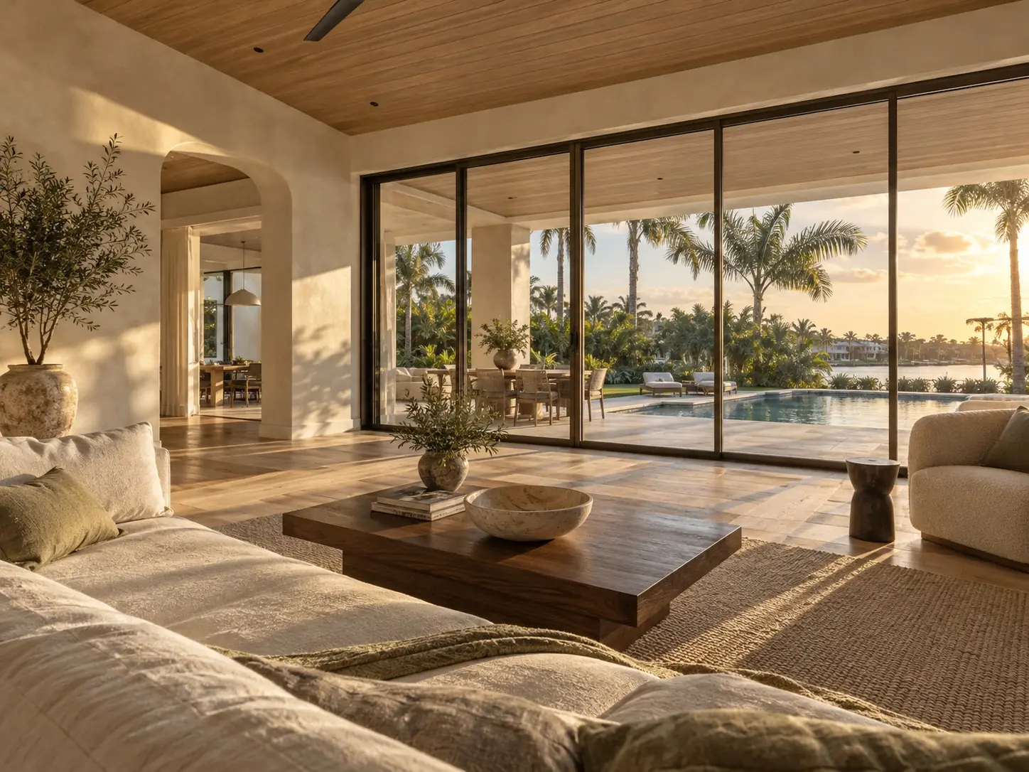 AI-generated great room opening to a lanai