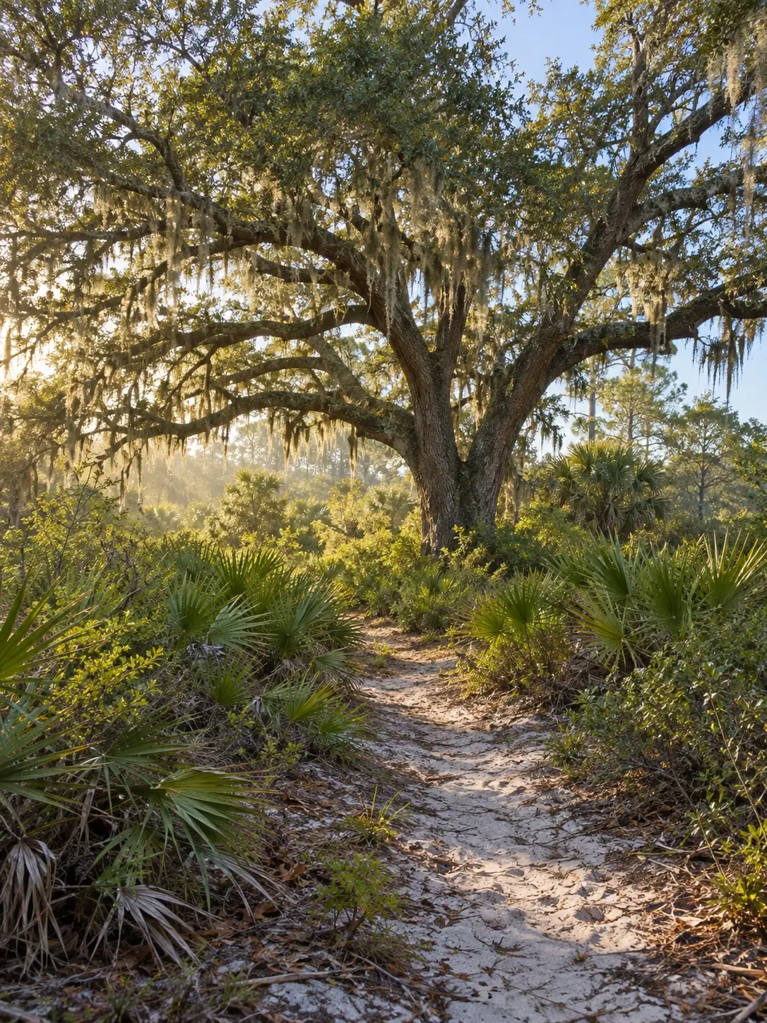 AI-generated wooded Florida lot with live oak